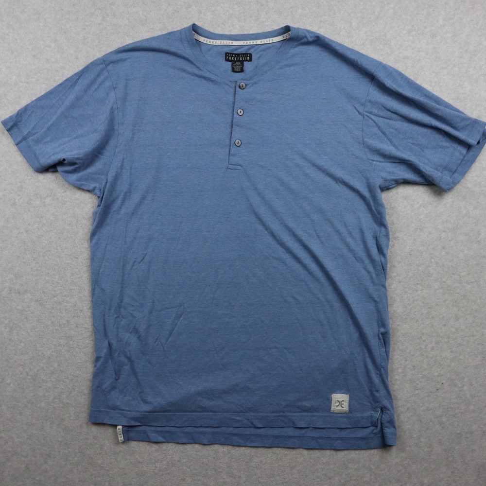 Perry Ellis Portfolio Henley T-Shirt Mens Large Casual Tee Tee‎ Short Sleeve
